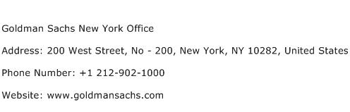 Goldman Sachs New York Office Address Contact Number
