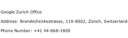Google Zurich Office Address Contact Number