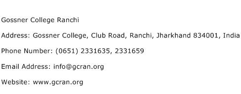 Gossner College Ranchi Address Contact Number