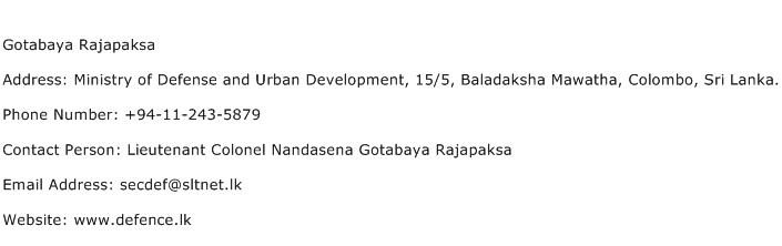 Gotabaya Rajapaksa Address Contact Number