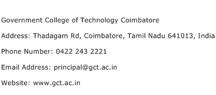 Government College of Technology Coimbatore Address Contact Number
