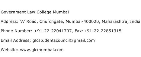 Government Law College Mumbai Address Contact Number