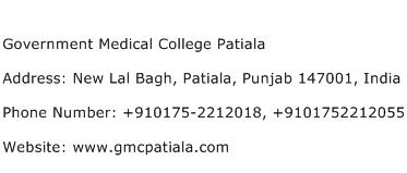 Government Medical College Patiala Address Contact Number
