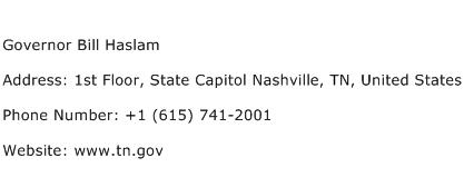 Governor Bill Haslam Address Contact Number