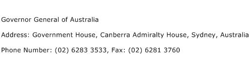 Governor General of Australia Address Contact Number