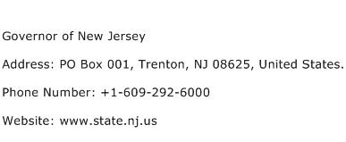 Governor of New Jersey Address Contact Number