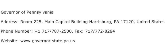 Governor of Pennsylvania Address Contact Number