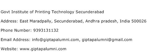 Govt Institute of Printing Technology Secunderabad Address Contact Number