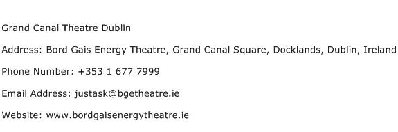 Grand Canal Theatre Dublin Address Contact Number