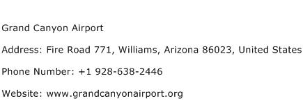 Grand Canyon Airport Address Contact Number