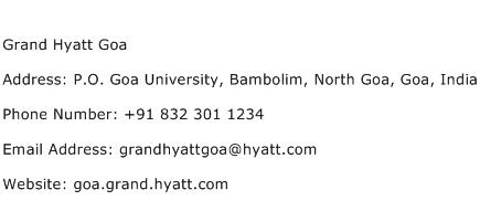 Grand Hyatt Goa Address Contact Number