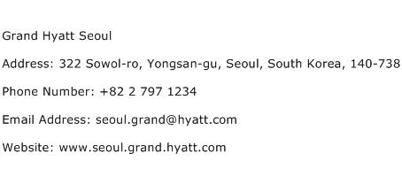 Grand Hyatt Seoul Address Contact Number