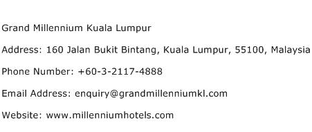 Grand Millennium Kuala Lumpur Address Contact Number