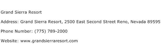 Grand Sierra Resort Address Contact Number