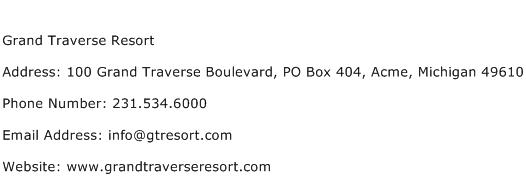 Grand Traverse Resort Address Contact Number