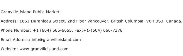 Granville Island Public Market Address Contact Number