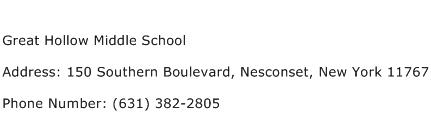 Great Hollow Middle School Address Contact Number
