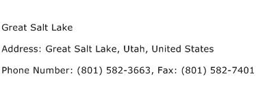 Great Salt Lake Address Contact Number