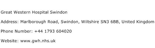 Great Western Hospital Swindon Address Contact Number