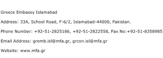 Greece Embassy Islamabad Address Contact Number