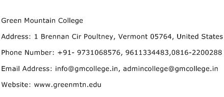 Green Mountain College Address Contact Number