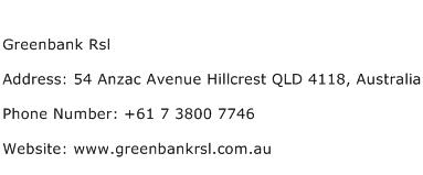 Greenbank Rsl Address Contact Number