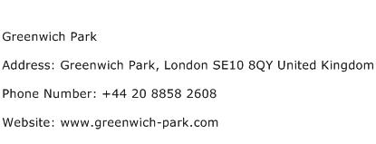 Greenwich Park Address Contact Number