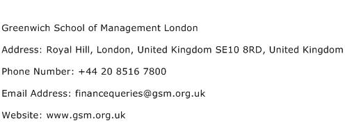 Greenwich School of Management London Address Contact Number