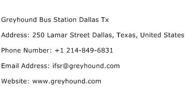Greyhound Bus Station Dallas Tx Address Contact Number