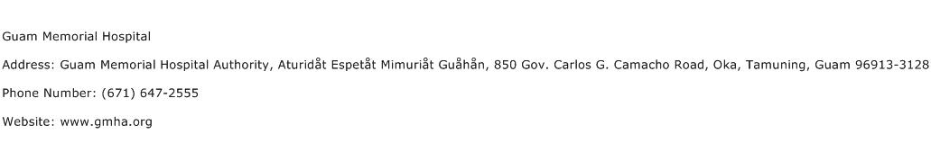 Guam Memorial Hospital Address Contact Number