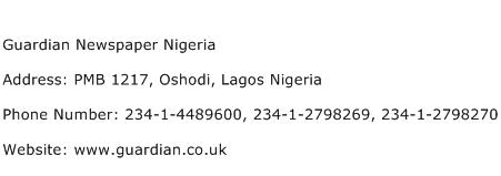 Guardian Newspaper Nigeria Address Contact Number