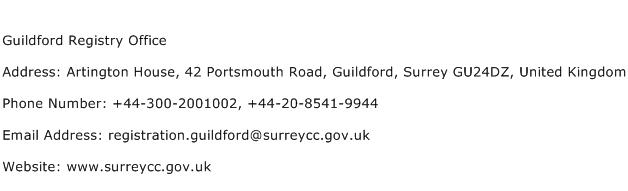 Guildford Registry Office Address Contact Number