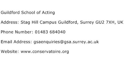Guildford School of Acting Address Contact Number