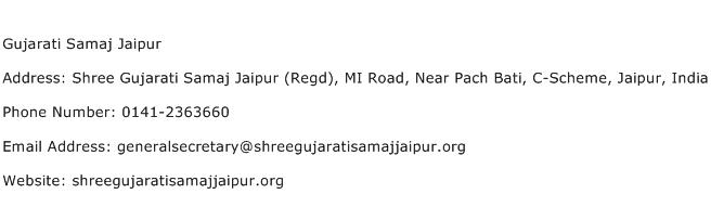 Gujarati Samaj Jaipur Address Contact Number