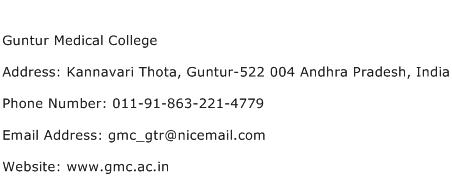Guntur Medical College Address Contact Number