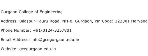 Gurgaon College of Engineering Address Contact Number