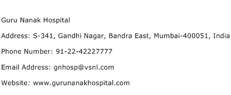 Guru Nanak Hospital Address Contact Number