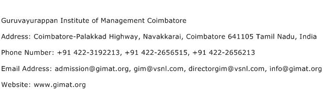 Guruvayurappan Institute of Management Coimbatore Address Contact Number