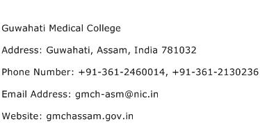 Guwahati Medical College Address Contact Number