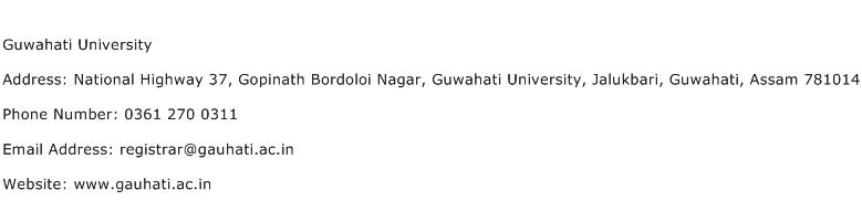 Guwahati University Address Contact Number