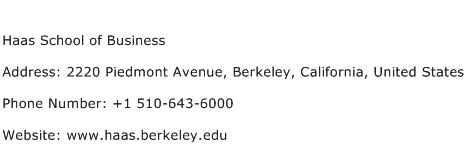 Haas School of Business Address Contact Number