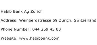 Habib Bank Ag Zurich Address Contact Number