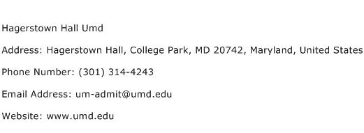 Hagerstown Hall Umd Address Contact Number