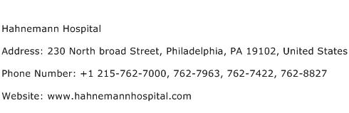 Hahnemann Hospital Address Contact Number