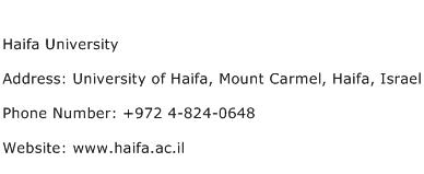 Haifa University Address Contact Number