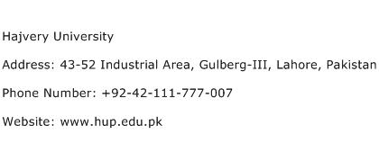 Hajvery University Address Contact Number