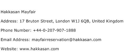 Hakkasan Mayfair Address Contact Number