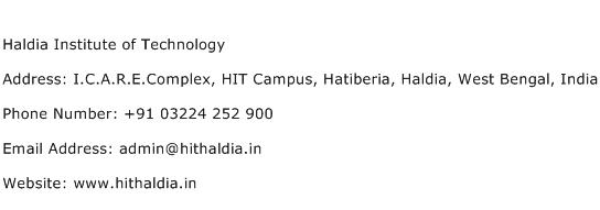 Haldia Institute of Technology Address Contact Number