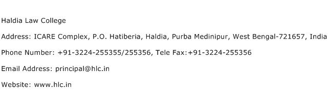 Haldia Law College Address Contact Number