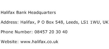 Halifax Bank Headquarters Address Contact Number